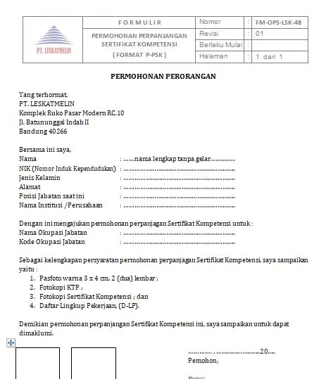 permohonan perpanjangan skttk